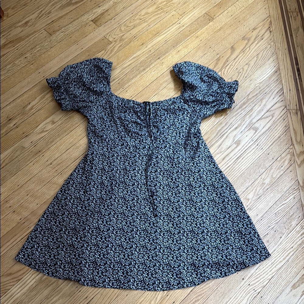 SHEIN Curve Black White Floral Puff Sleeve Fit & Flare Dress 1XL
